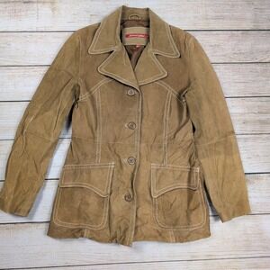 Vintage Y2K 70s Suede Leather Jacket Tan Brown Boho Western Style Coat Women's